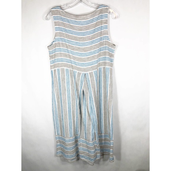 J Jill Small Dress Love Linen Stripe Blue White Sleeveless Knee Length Pocket733 - Picture 2 of 7